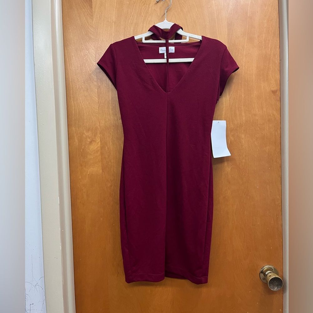 Honey and Rosie Deep Red V-Neck Mini Dress